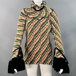 TORY BURCH Size 2 Green Pink Yellow Polyester Geometric Pleated Blouse